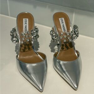 New! Steve Madden Gem Studded Heels • (Metalic Silver) • (New/Never Worn)